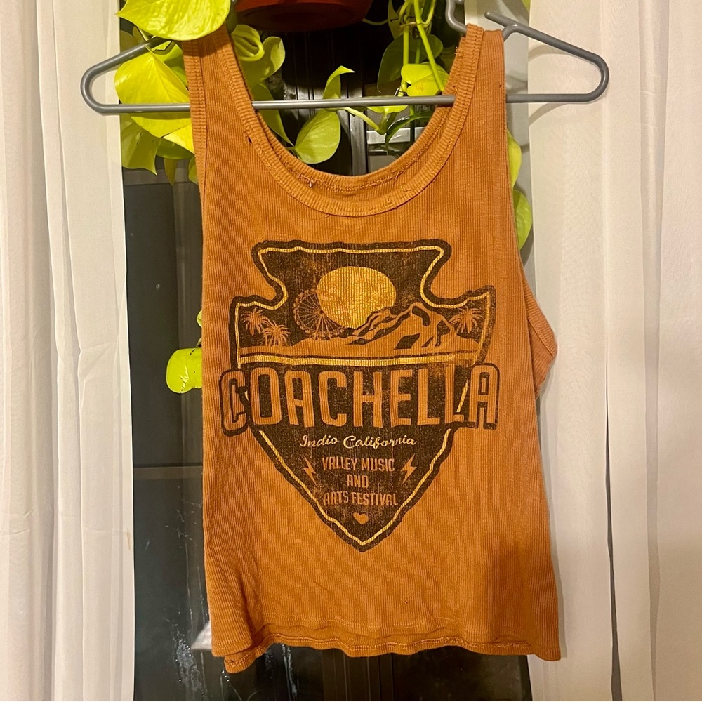 Coachella Burnt Orange & Black Crop Graphic Tank Top